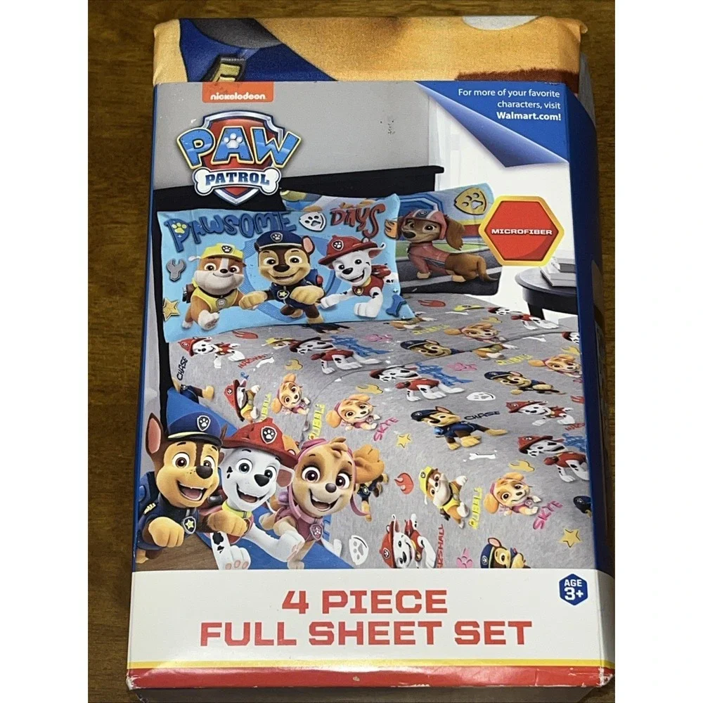 Paw Patrol Full Sheet Set Microfiber 4 Piece Fitted & Flat Sheet 2 Pillowcases